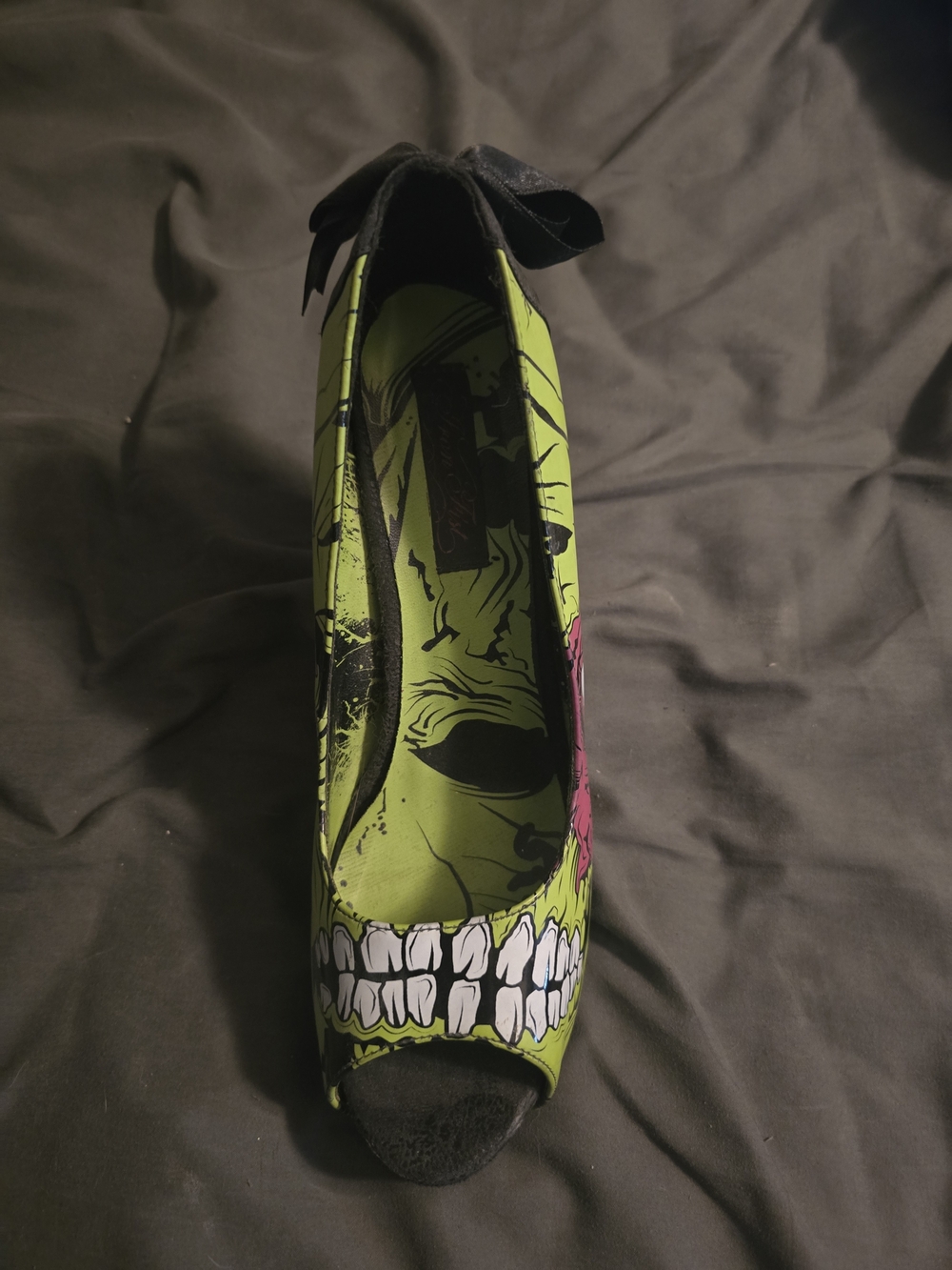 Green & Pink Graphic IRON FIST Zombie High Heel Pump PEEPTOE - Picture 3 of 9